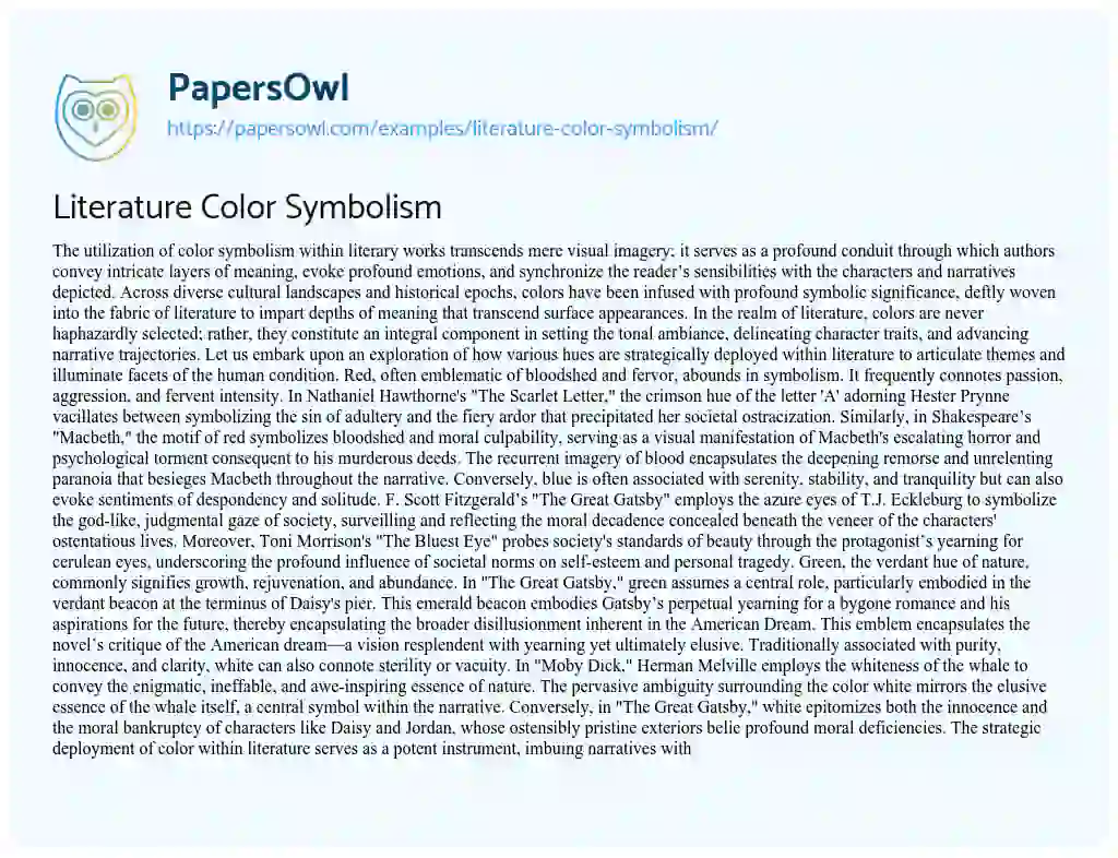 Essay on Literature Color Symbolism