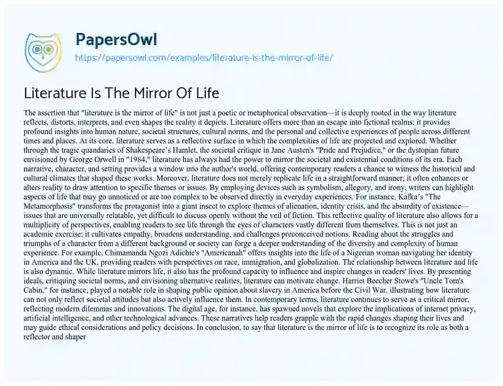 Essay on Literature is the Mirror of Life