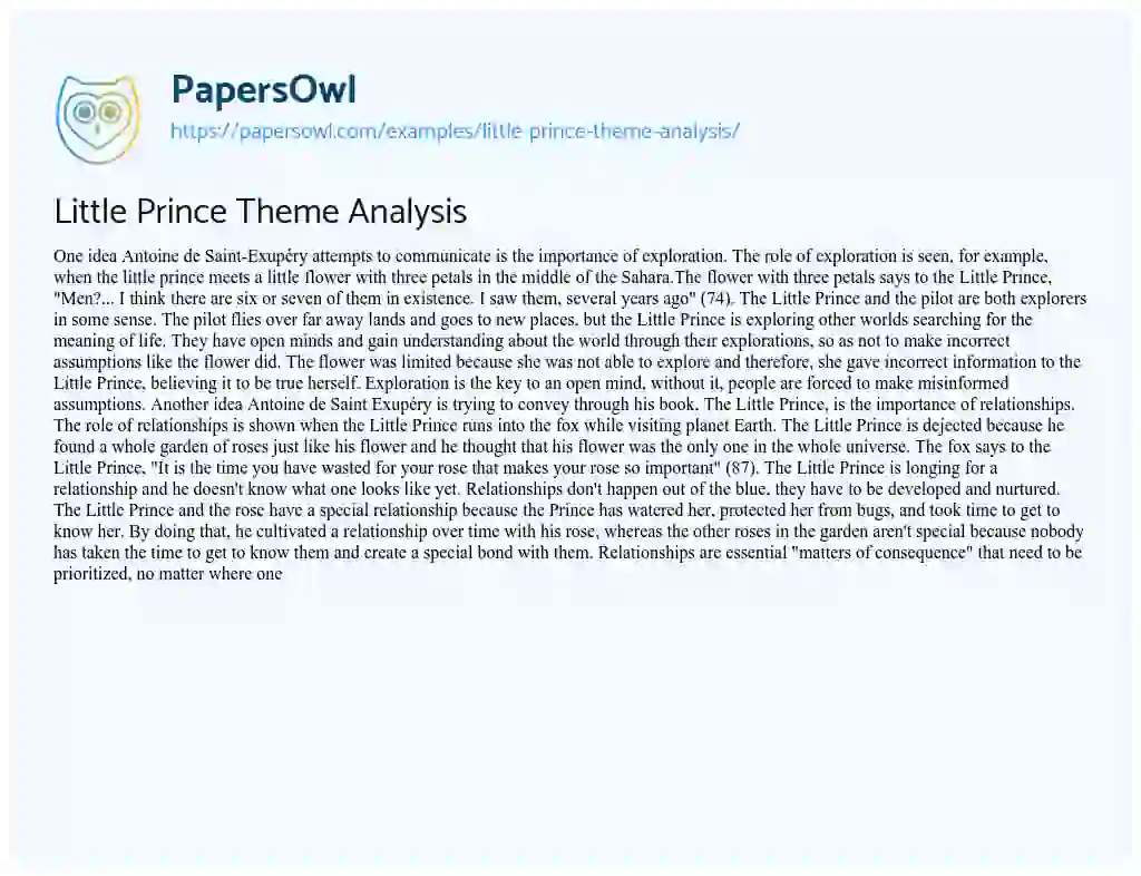 Essay on Little Prince Theme Analysis