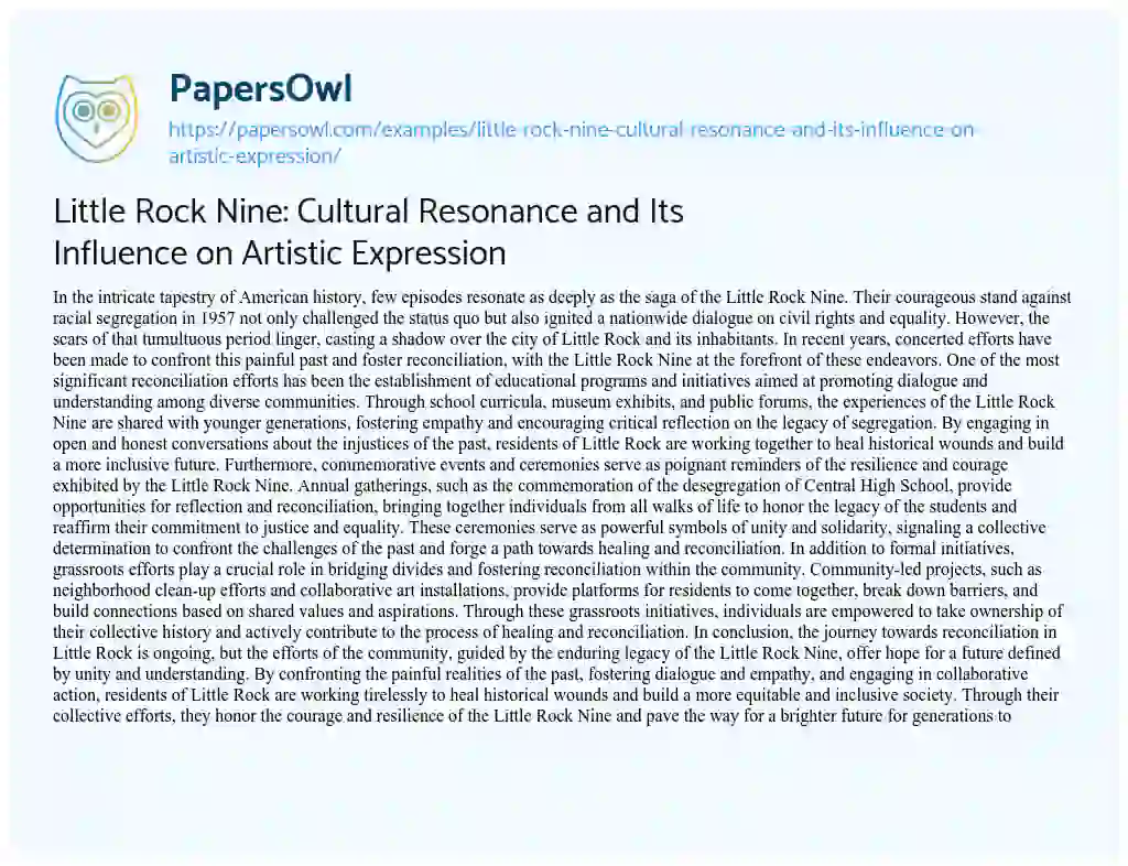Essay on Little Rock Nine: Cultural Resonance and its Influence on Artistic Expression