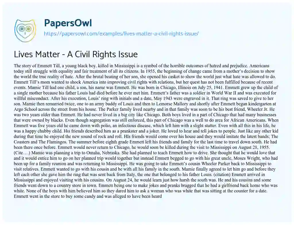 Essay on Lives Matter – a Civil Rights Issue