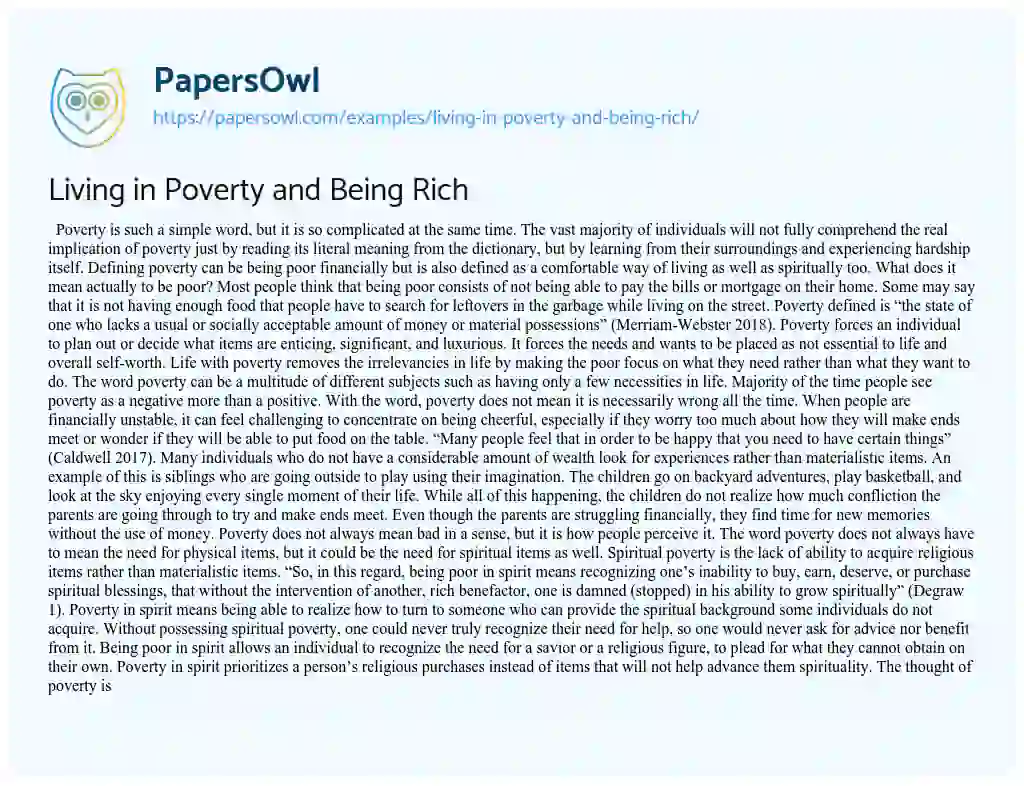 Essay on Living in Poverty and being Rich