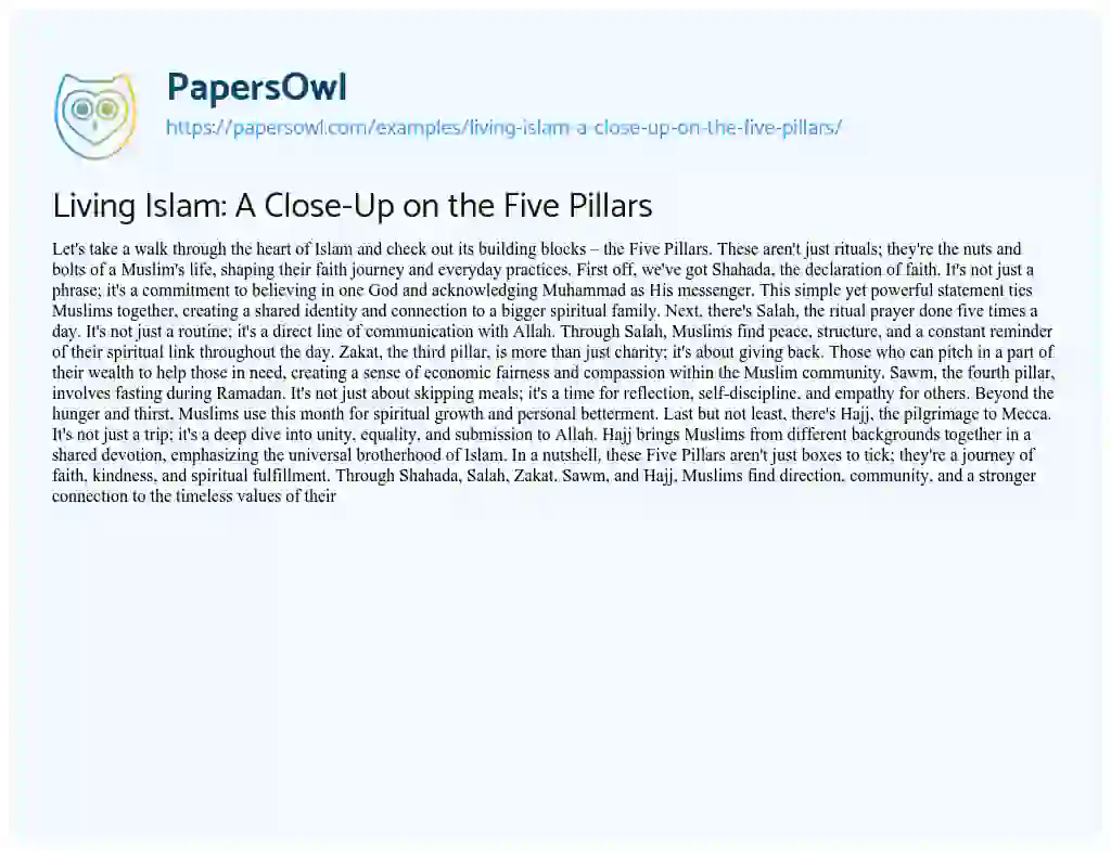 Essay on Living Islam: a Close-Up on the Five Pillars