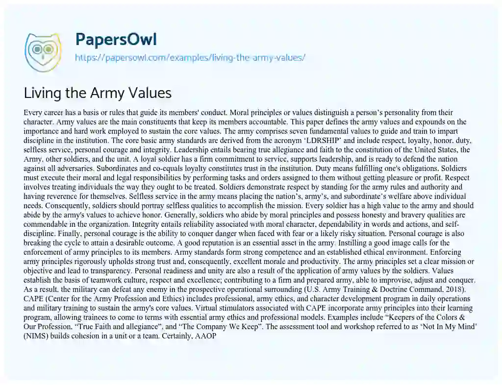 Living the Army Values essay