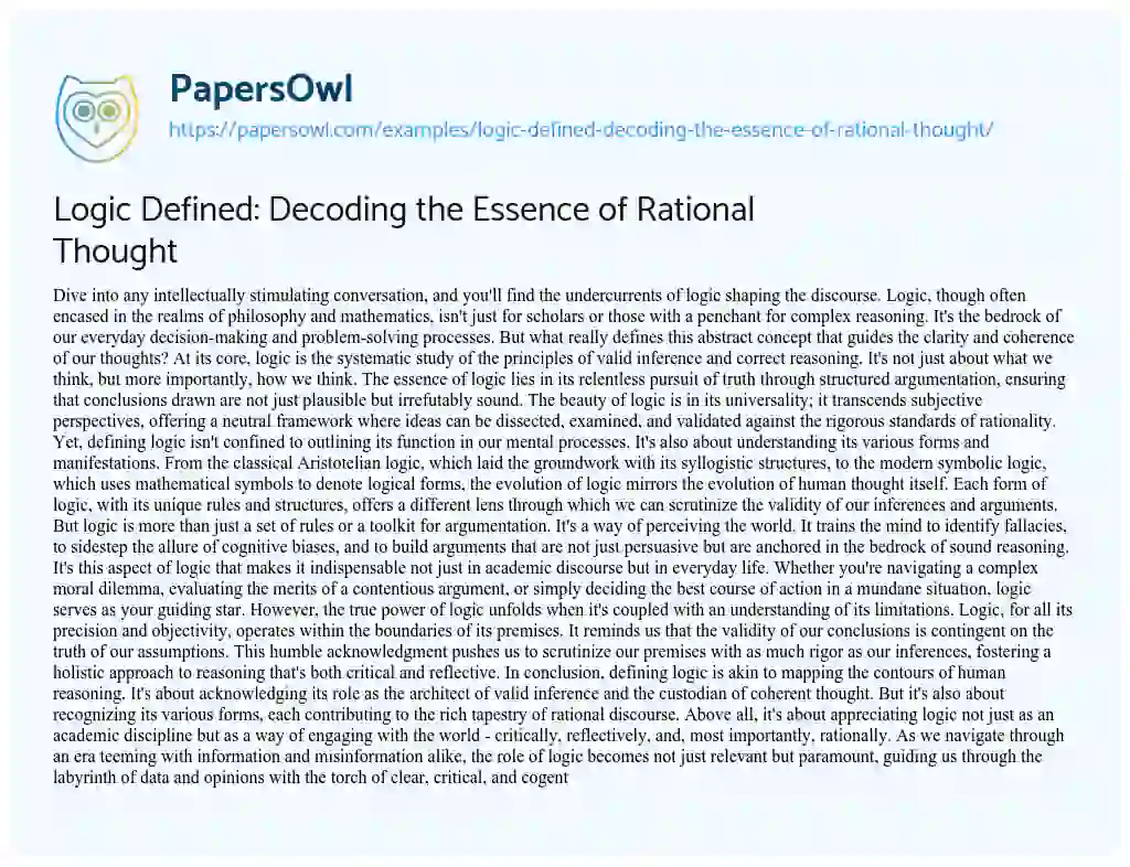 Essay on Logic Defined: Decoding the Essence of Rational Thought
