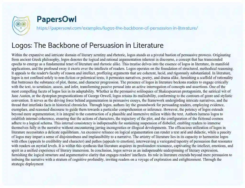 Essay on Logos: the Backbone of Persuasion in Literature