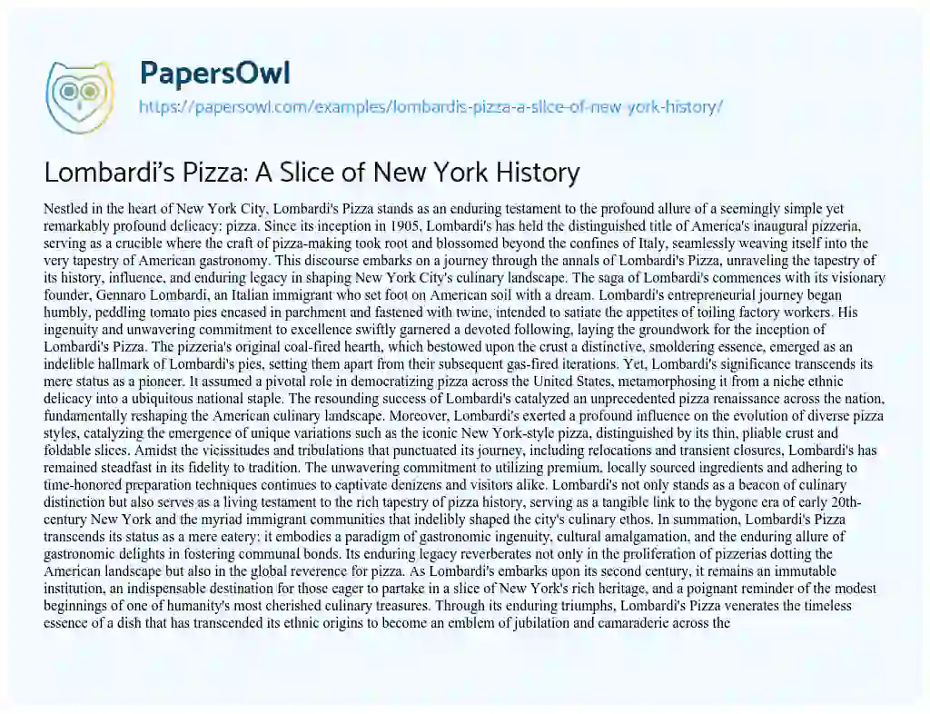 Essay on Lombardi’s Pizza: a Slice of New York History