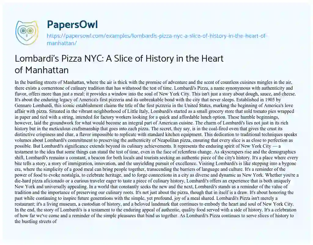 Essay on Lombardi’s Pizza NYC: a Slice of History in the Heart of Manhattan