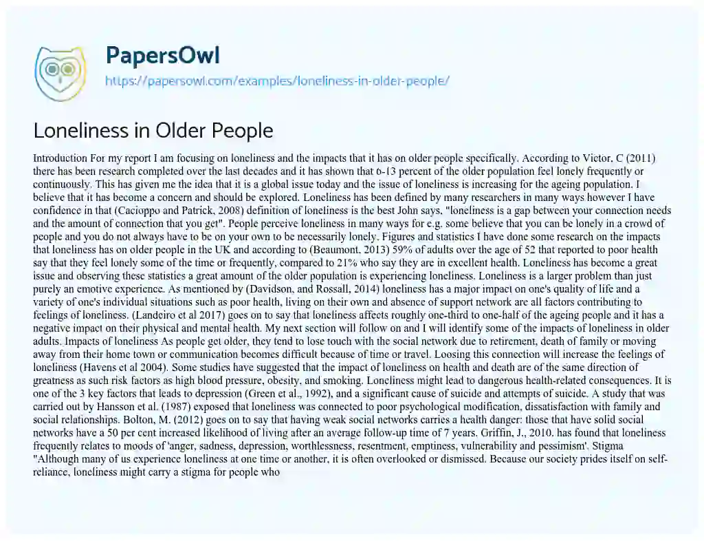 Loneliness in Older People essay