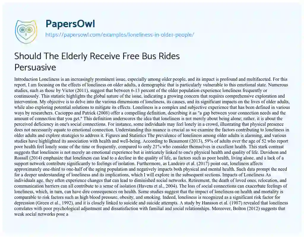 loneliness in elderly essay