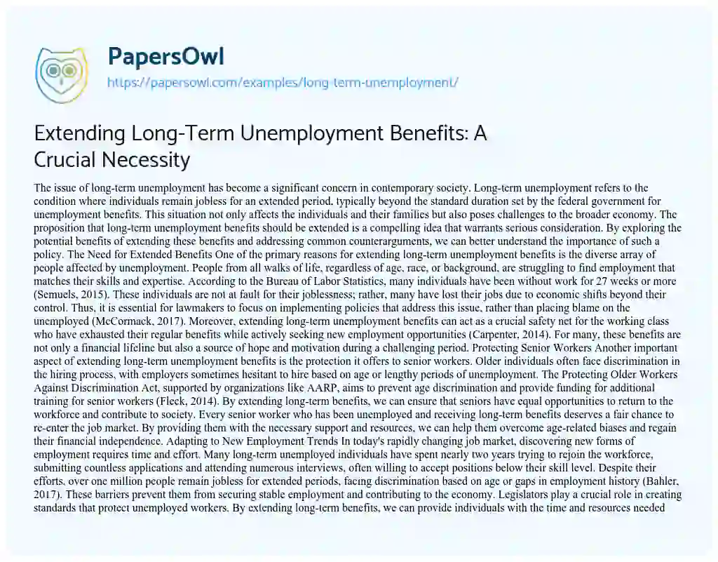 Essay on Long-term Unemployment