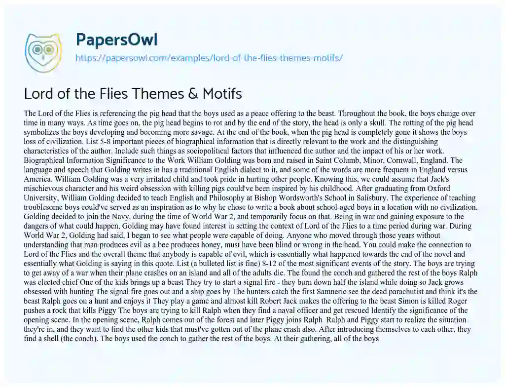 Essay on Lord of the Flies Themes & Motifs