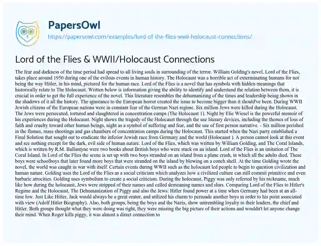 Essay on Lord of the Flies & WWII/Holocaust Connections