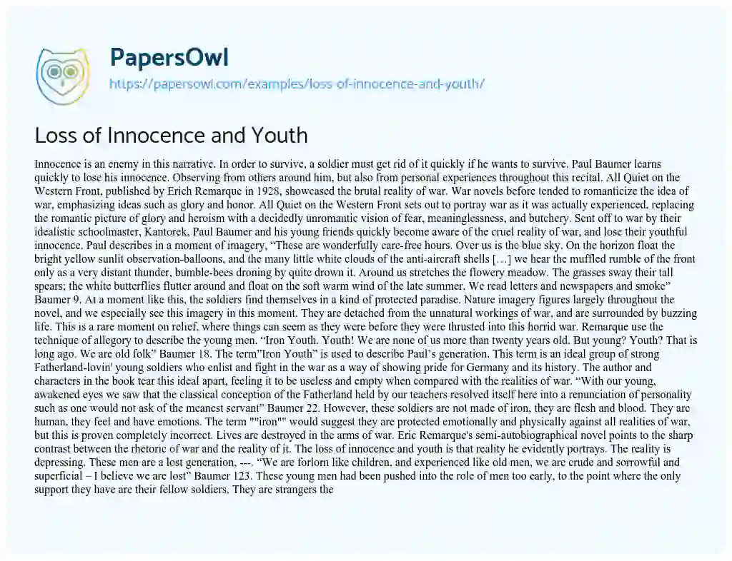 Loss of Innocence and Youth essay