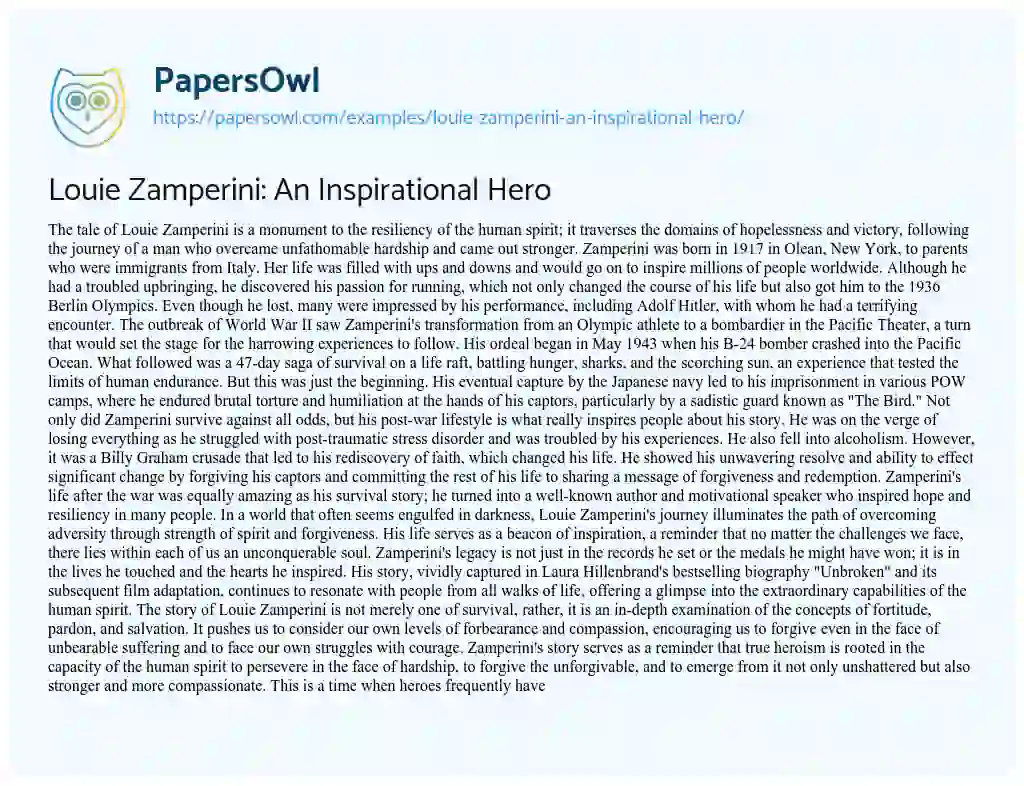 Essay on Louie Zamperini: an Inspirational Hero