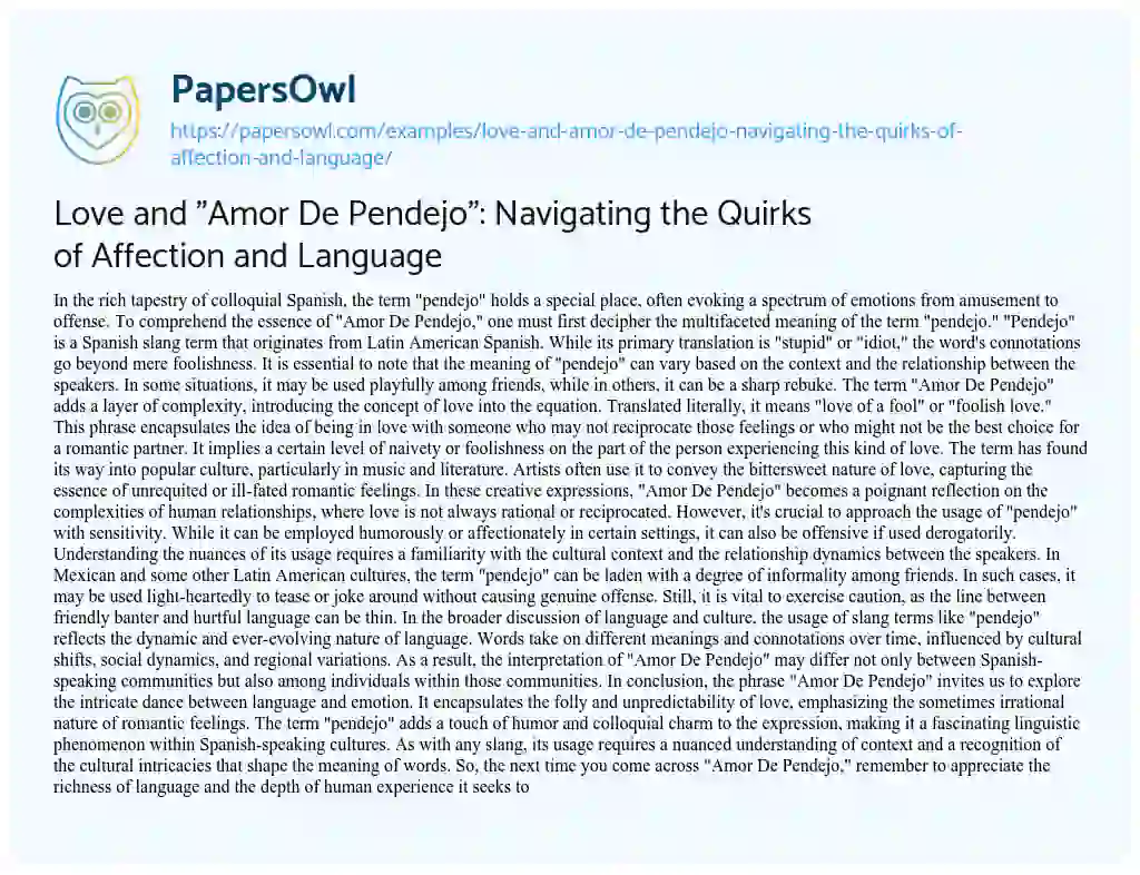 Essay on Love and “Amor De Pendejo”: Navigating the Quirks of Affection and Language