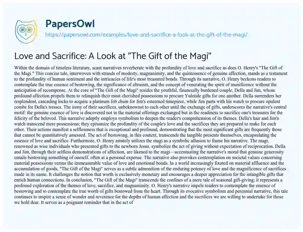 Essay on Love and Sacrifice: a Look at “The Gift of the Magi”