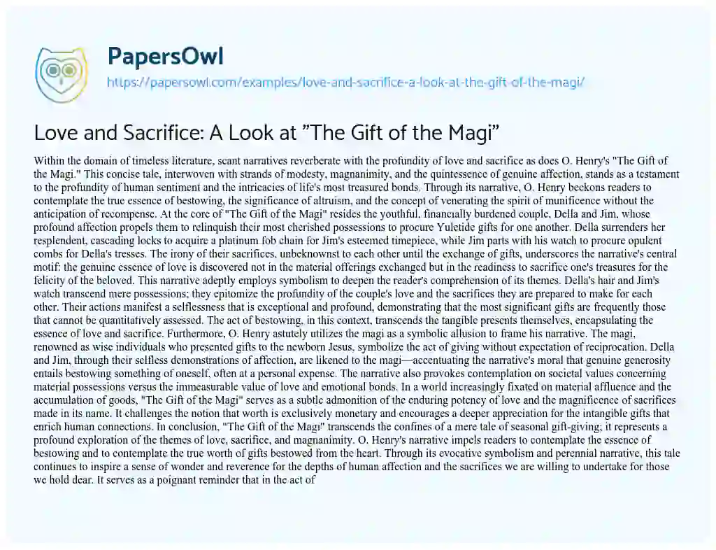 Essay on Love and Sacrifice: A Look at “The Gift of the Magi”