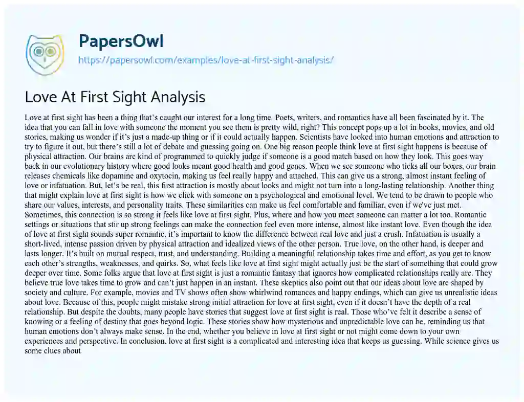 Essay on Love at First Sight Analysis