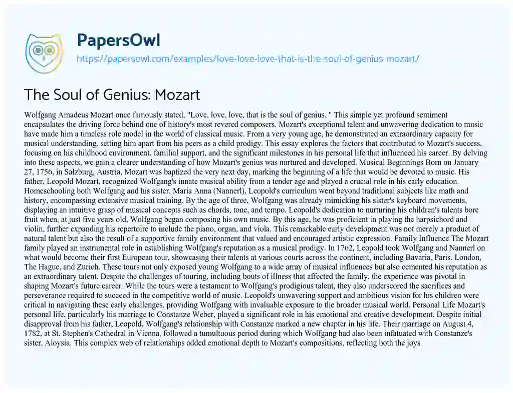 Essay on “Love, Love, Love that is the Soul of Genius” – Mozart