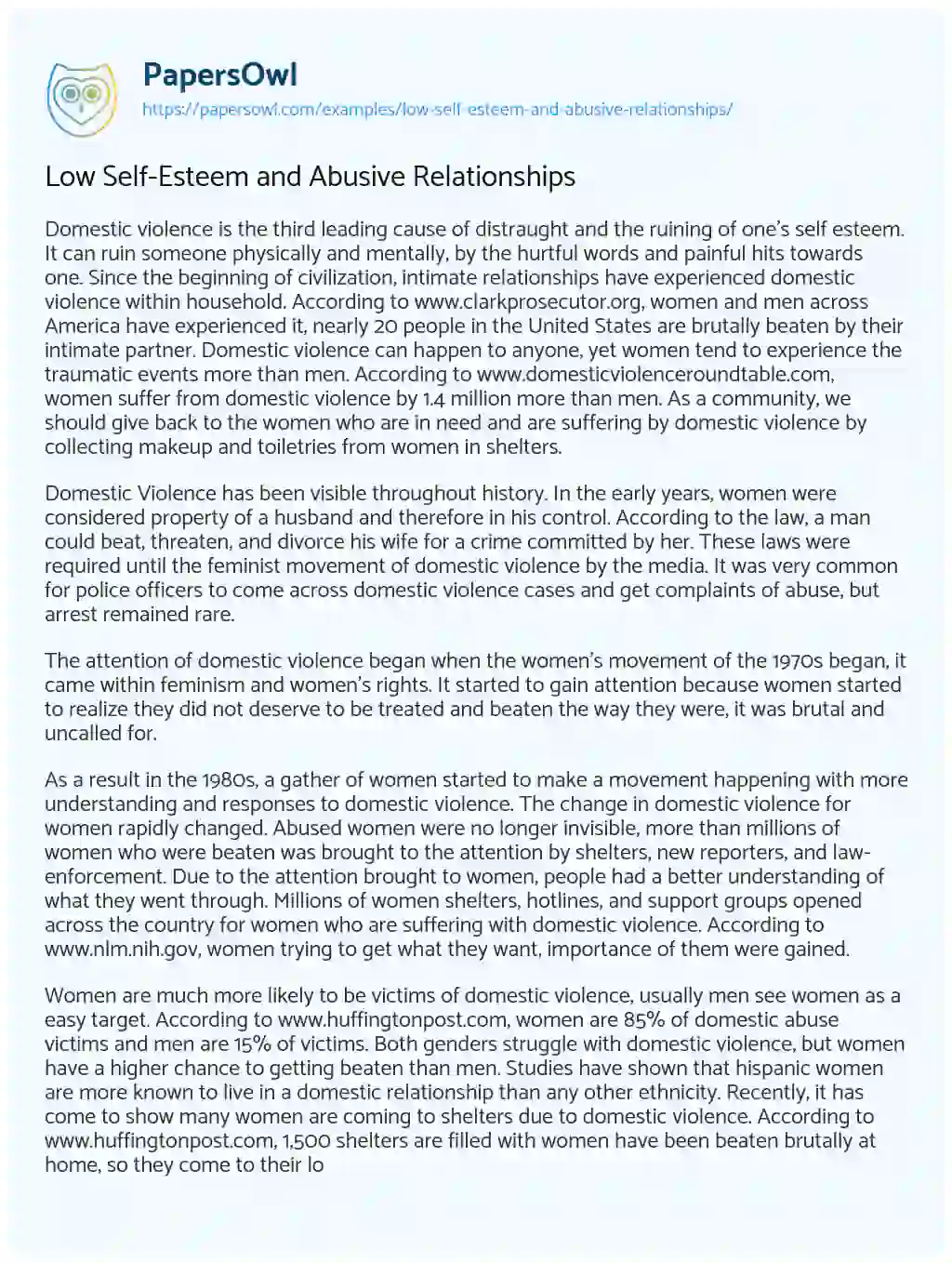 Low Self-Esteem and Abusive Relationships essay