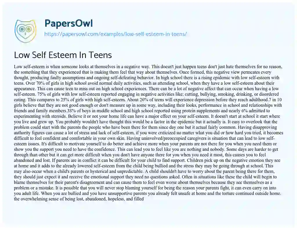 Essay on Low Self Esteem in Teens
