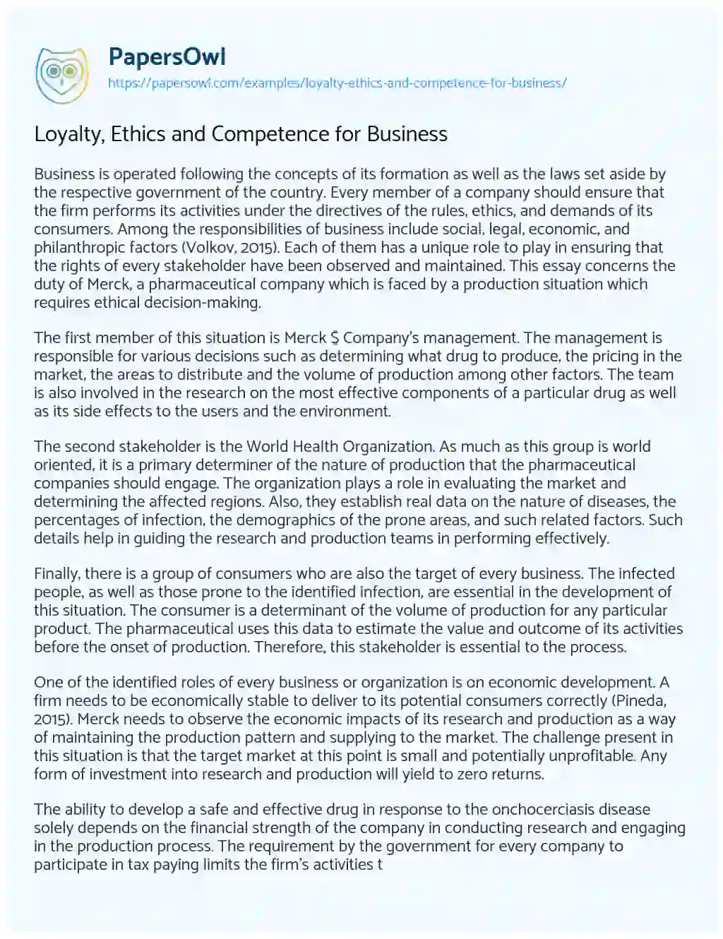 Essay on Loyalty, Ethics and Competence for Business
