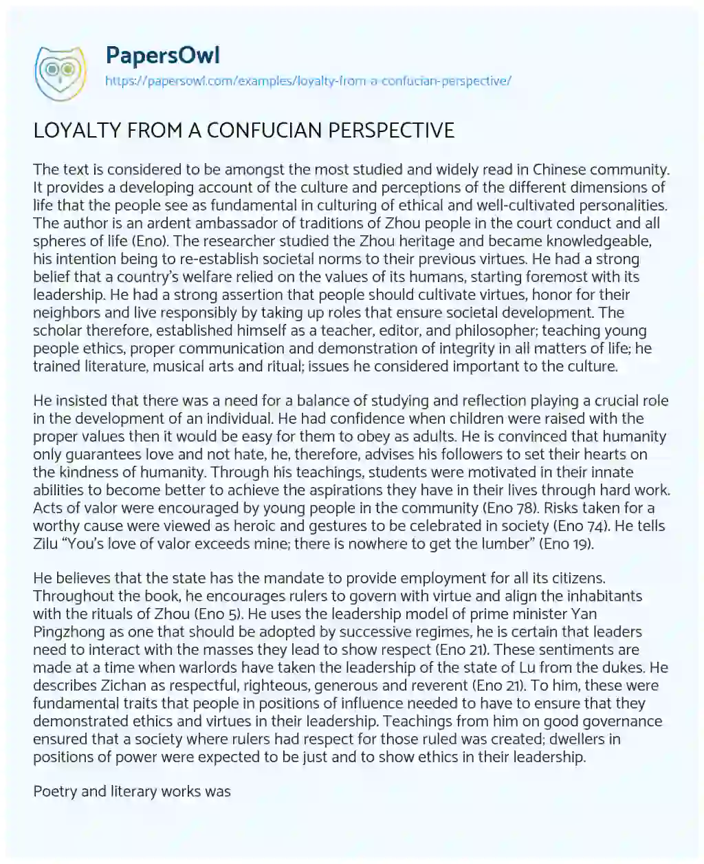 Essay on LOYALTY from a CONFUCIAN PERSPECTIVE