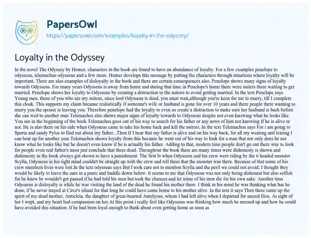 Essay on Loyalty in the Odyssey
