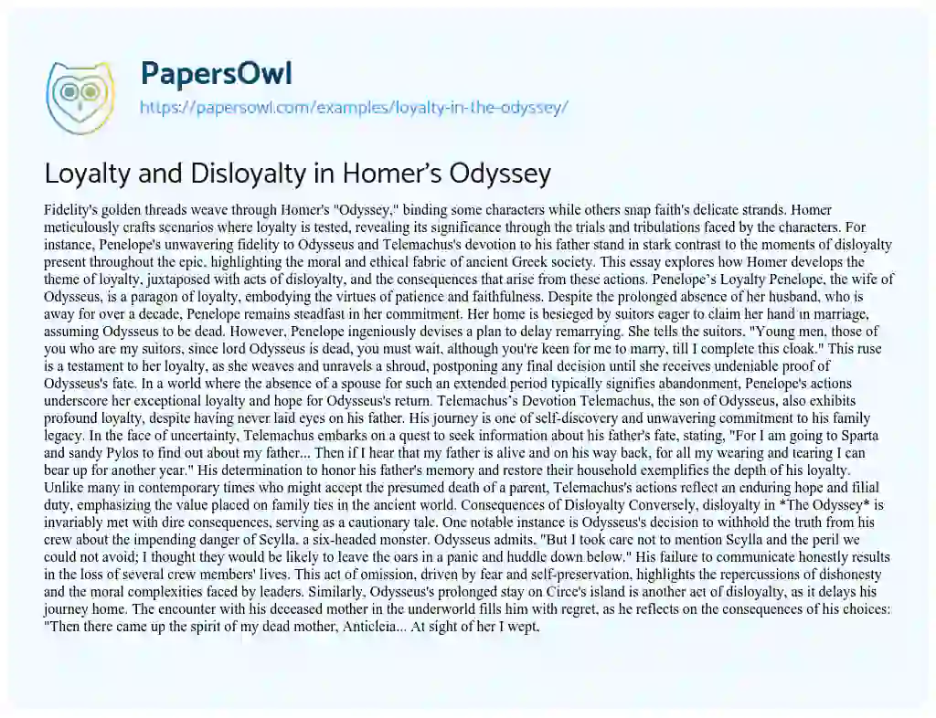 Essay on Loyalty in the Odyssey