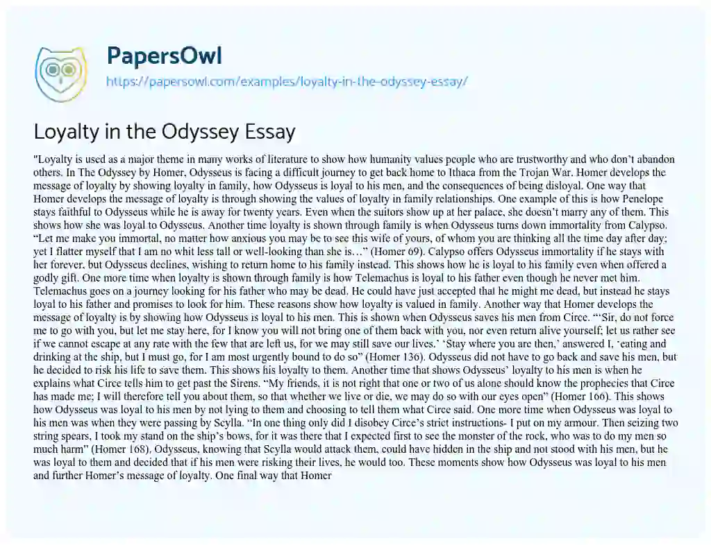 Essay on Loyalty in the Odyssey Essay