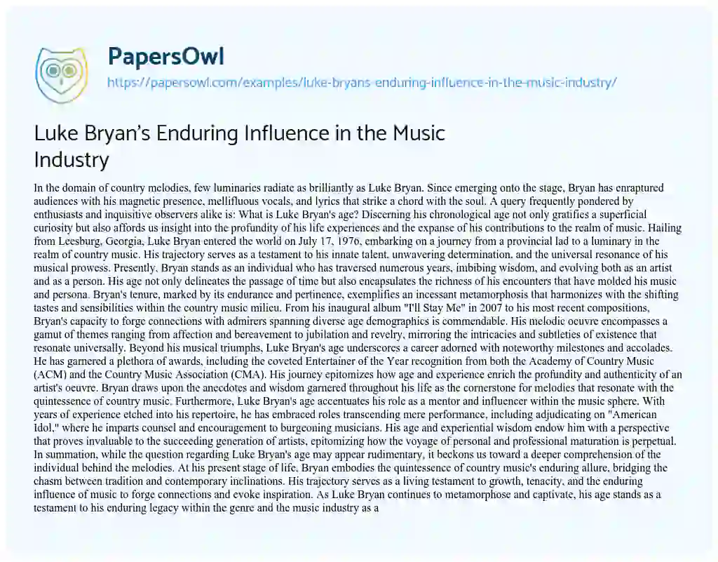 Essay on Luke Bryan’s Enduring Influence in the Music Industry