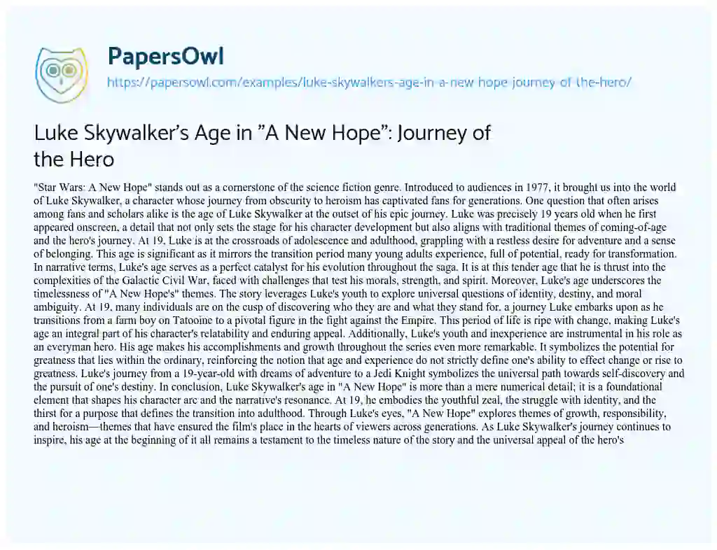 Essay on Luke Skywalker’s Age in “A New Hope”: Journey of the Hero