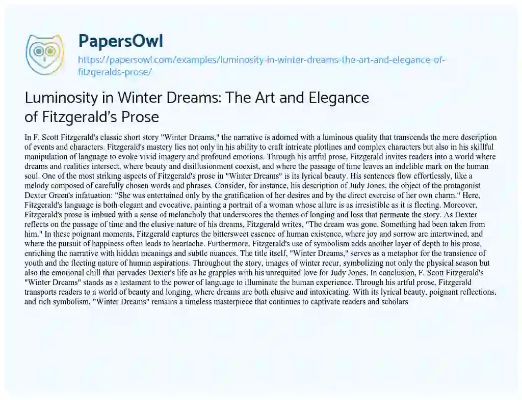 Essay on Luminosity in Winter Dreams: the Art and Elegance of Fitzgerald’s Prose