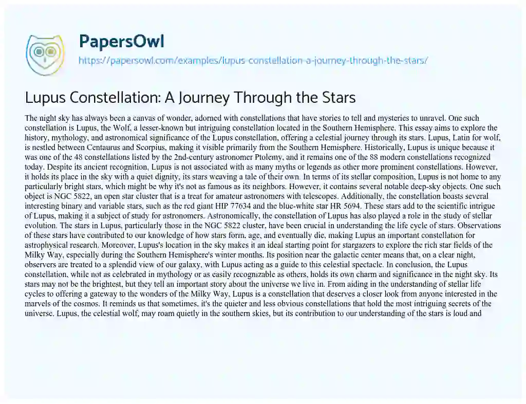 Essay on Lupus Constellation: a Journey through the Stars