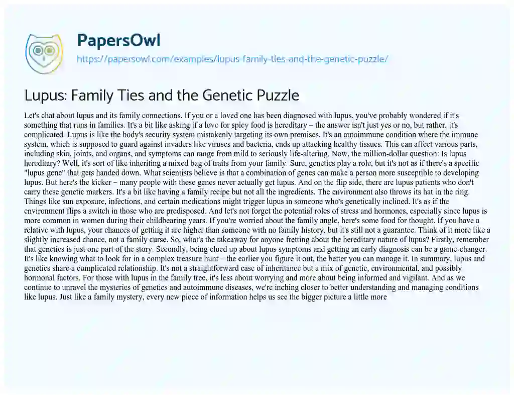 Essay on Lupus: Family Ties and the Genetic Puzzle