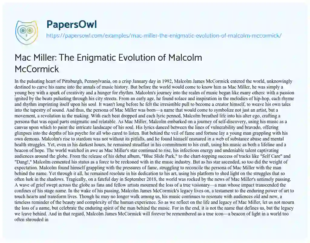 Essay on Mac Miller: the Enigmatic Evolution of Malcolm McCormick