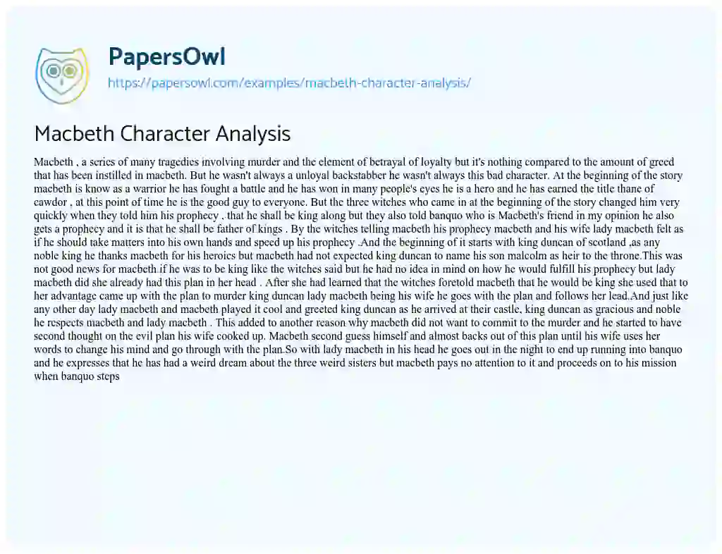 character analysis macbeth essay
