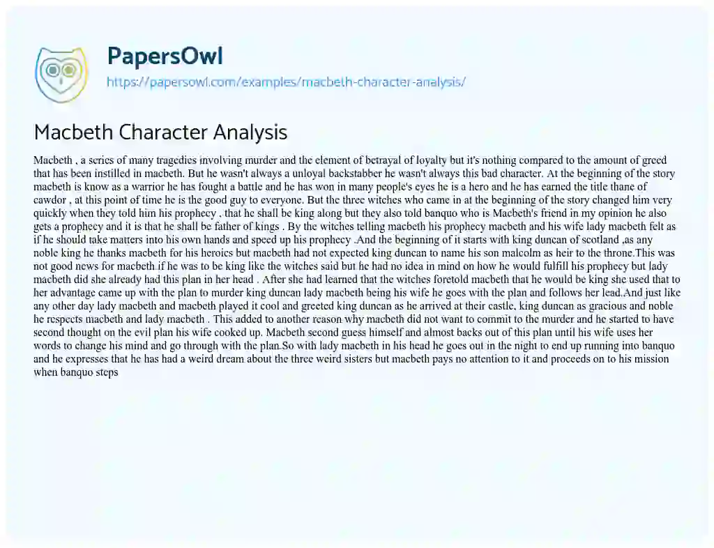 macbeth character sketch essay