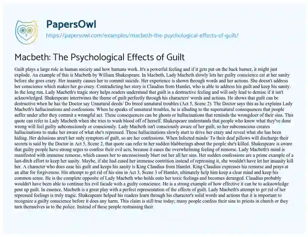Essay on Macbeth: the Psychological Effects of Guilt