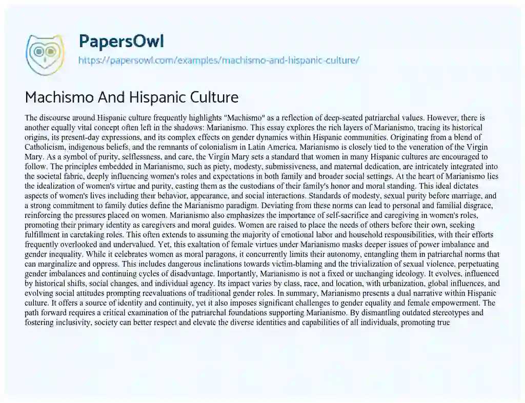 Essay on Machismo and Hispanic Culture