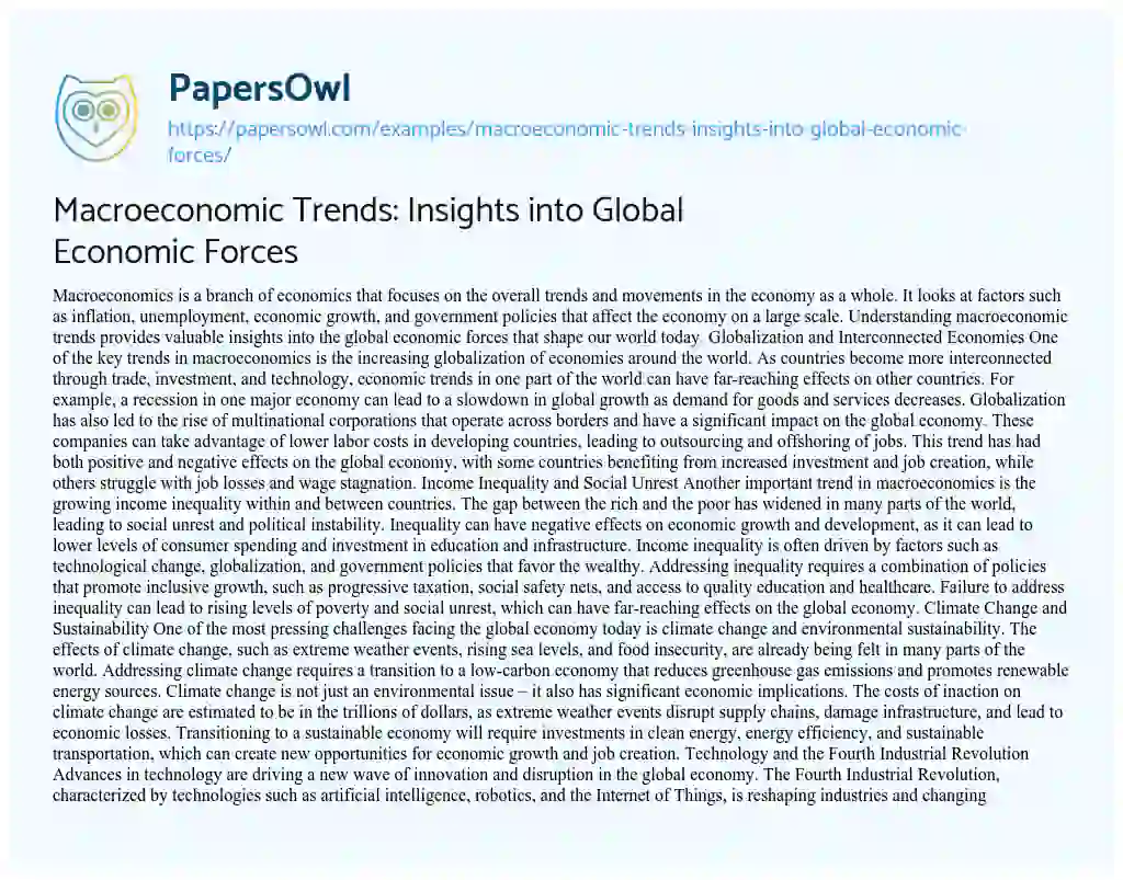 Essay on Macroeconomic Trends: Insights into Global Economic Forces