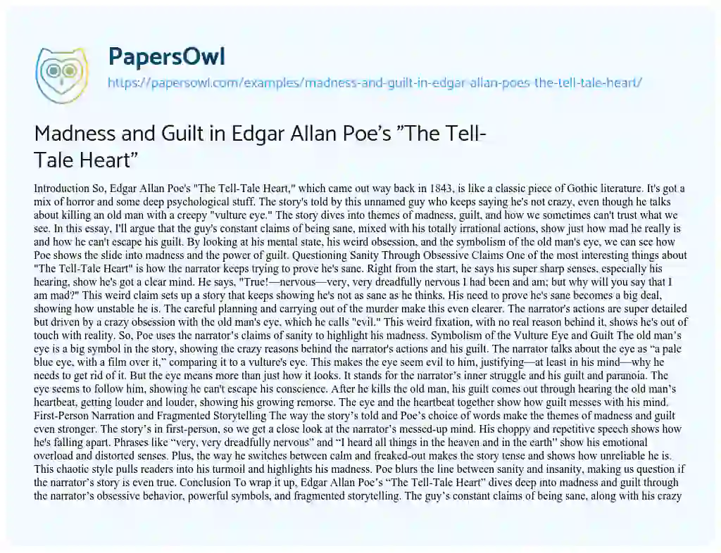 Essay on Madness and Guilt in Edgar Allan Poe’s “The Tell-Tale Heart”