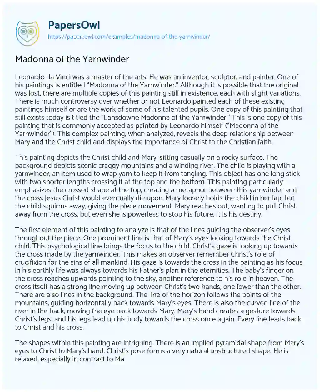 Madonna of the Yarnwinder essay