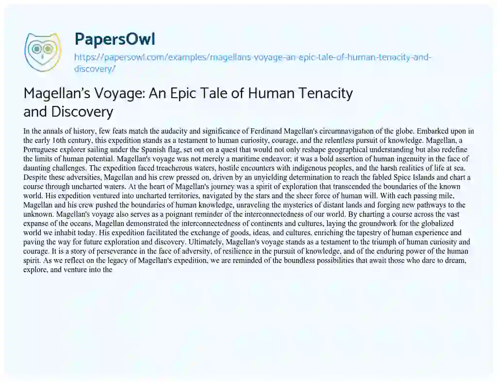 Essay on Magellan’s Voyage: an Epic Tale of Human Tenacity and Discovery
