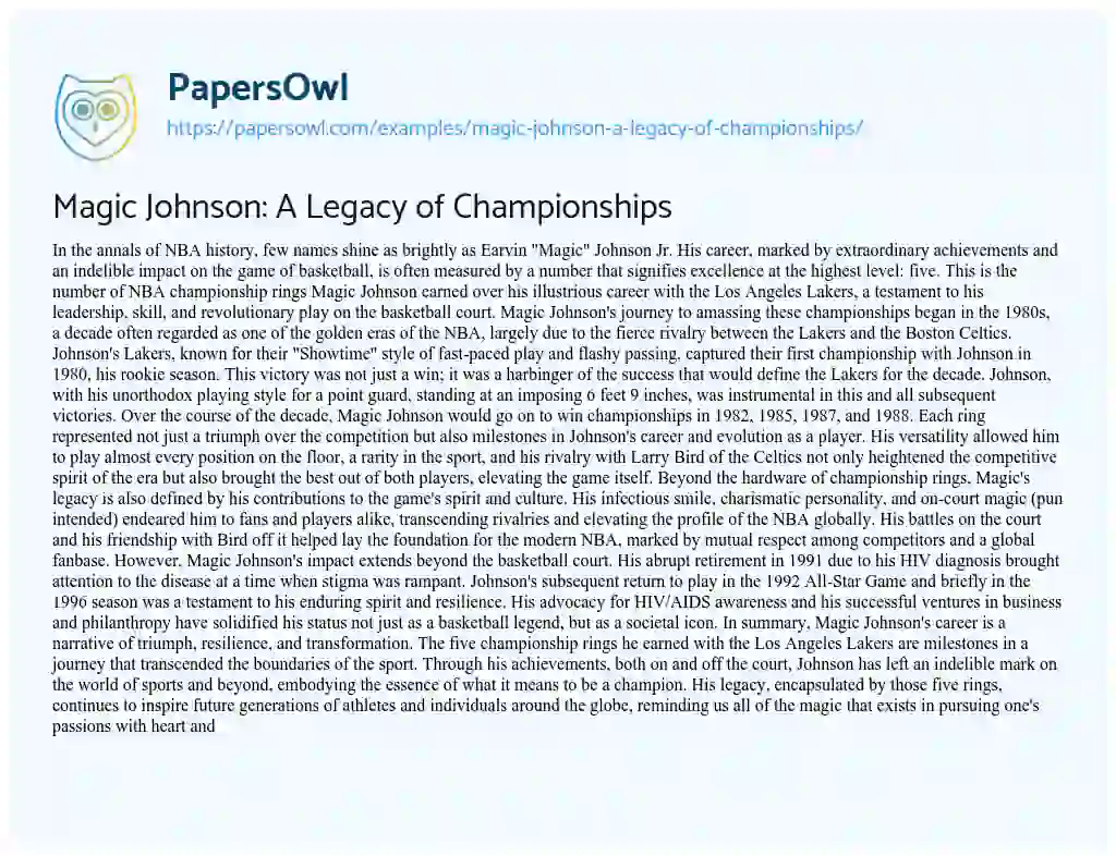 Essay on Magic Johnson: a Legacy of Championships