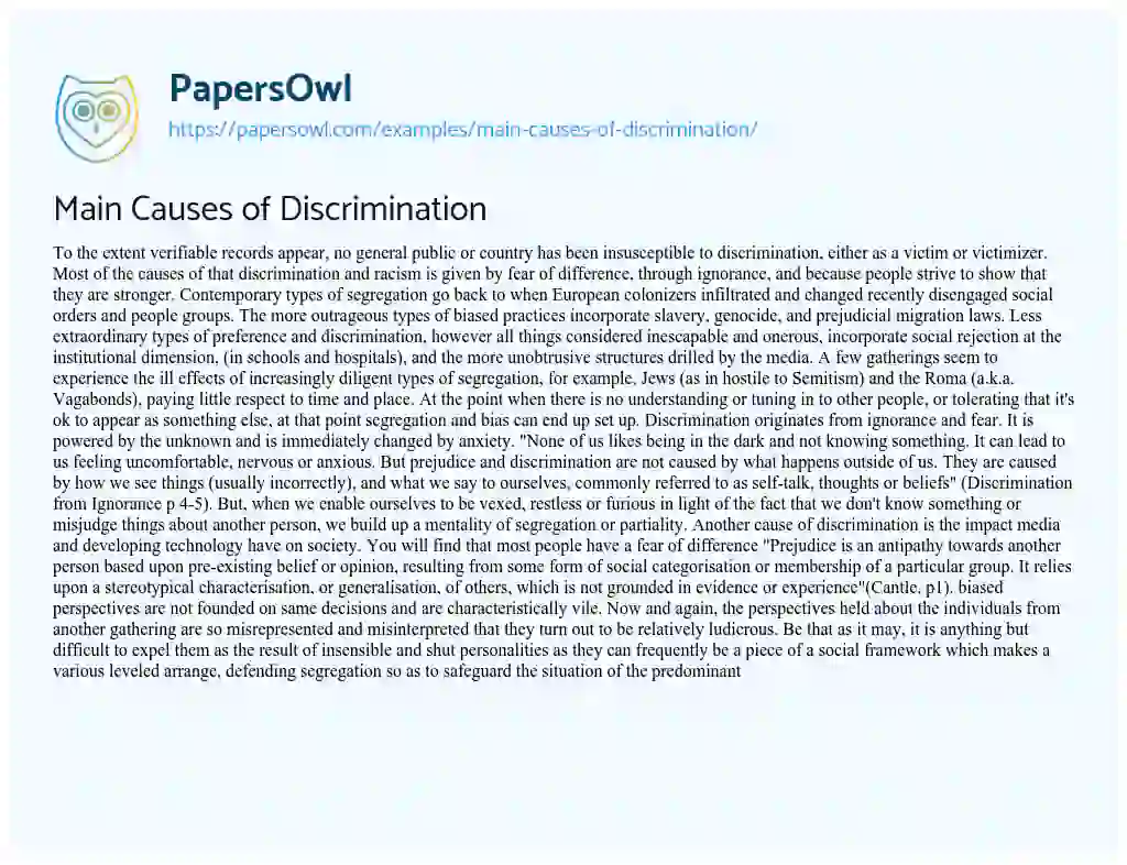Essay on Main Causes of Discrimination