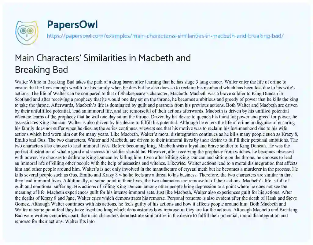 Main Characters’ Similarities in Macbeth and Breaking Bad essay