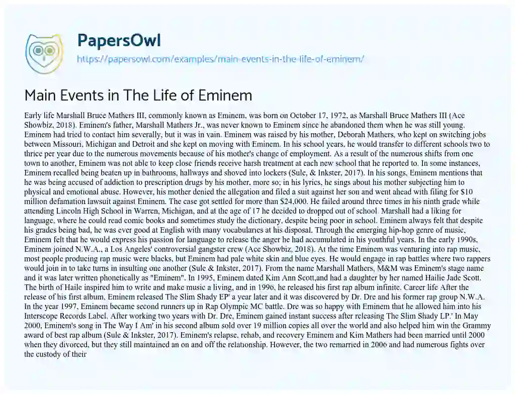 Essay on Main Events in the Life of Eminem