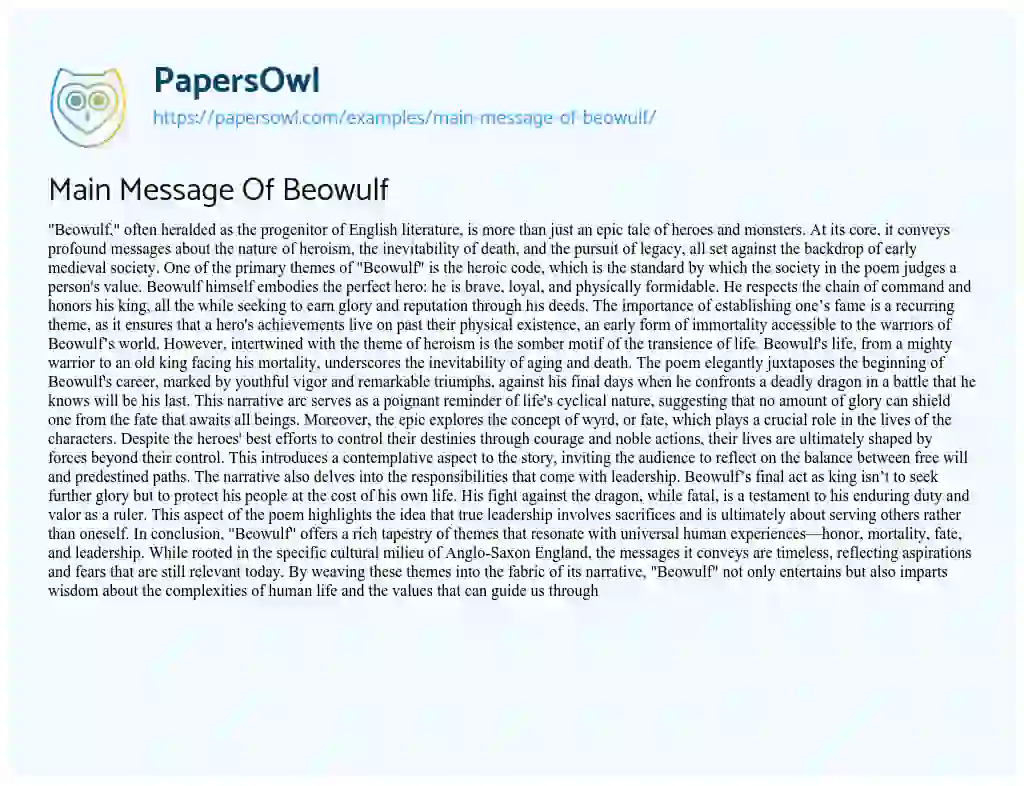 Essay on Main Message of Beowulf